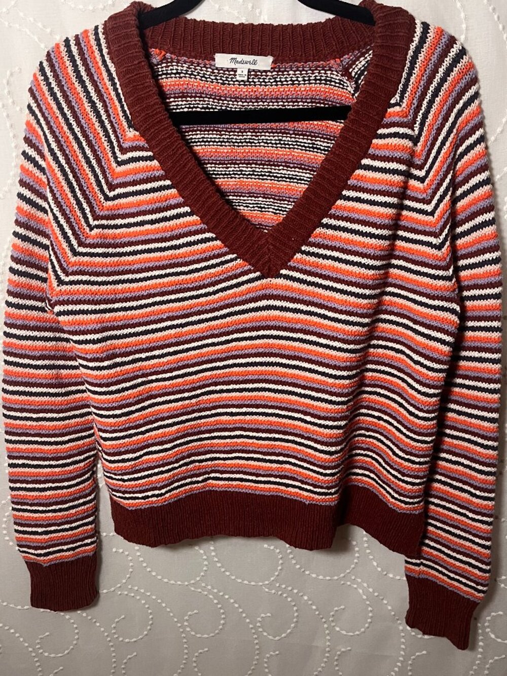 Madewell Arden V-Neck Crop Striped Pullover Sweater size S